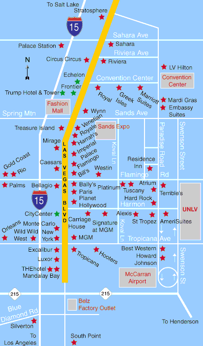 Mapa de Hotéis em Las Vegas
