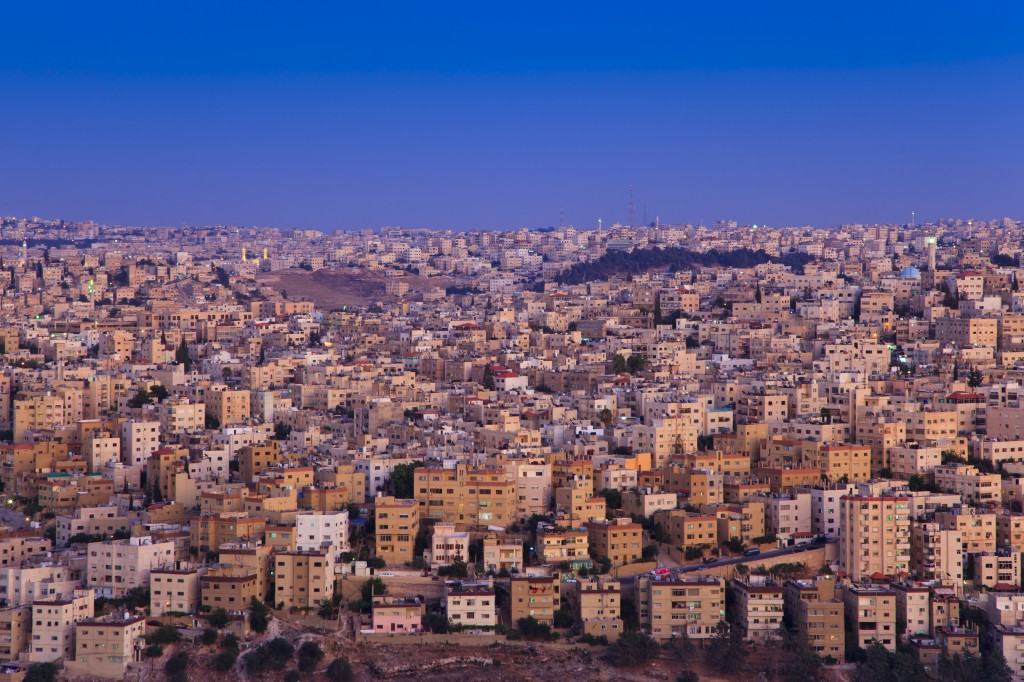 View of Amman during sunset, as seen from the Le Royal Hotel.