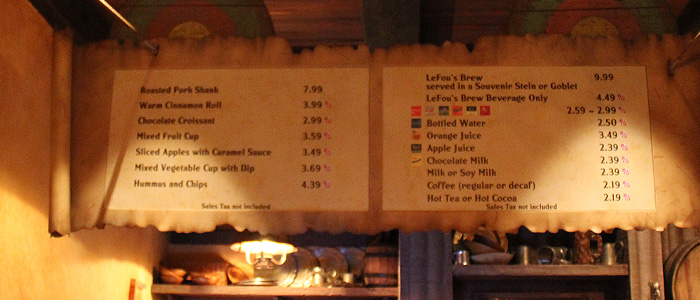 Menu da Gaston's Tavern