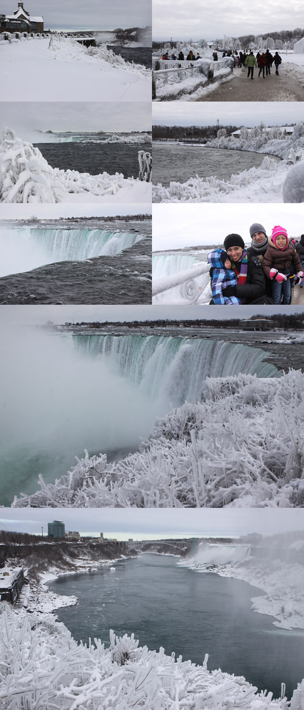 As Cataratas do Niágara com neve e gelo, no lado canadense.