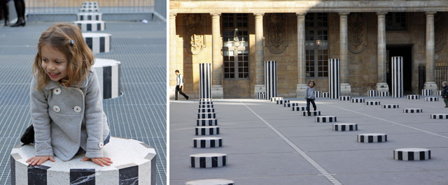 Julia adorou brincar nas colunas do Palais Royal em Paris