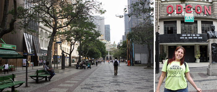 A Cinelândia numa segunda-feira de manhã, e a Bia em frente ao Odeon. Bora?