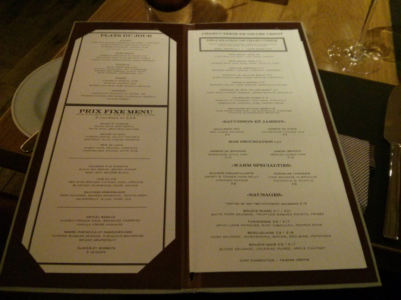 menu do Bar Boulud Londres