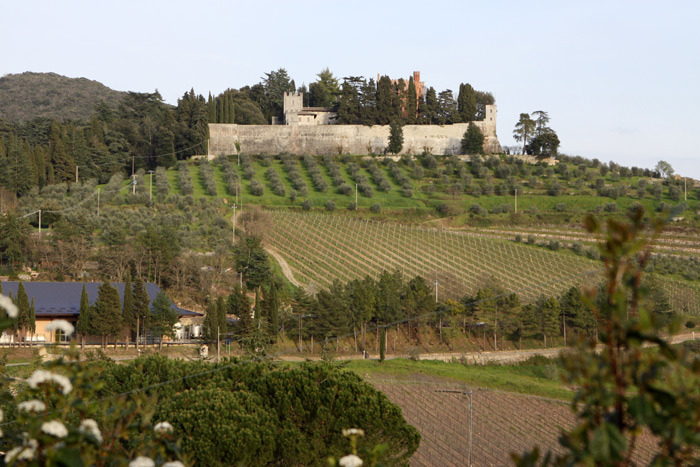 Nos despedindo do Castello di Brolio, visto da estrada.