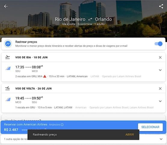 Finalizando no Google flights