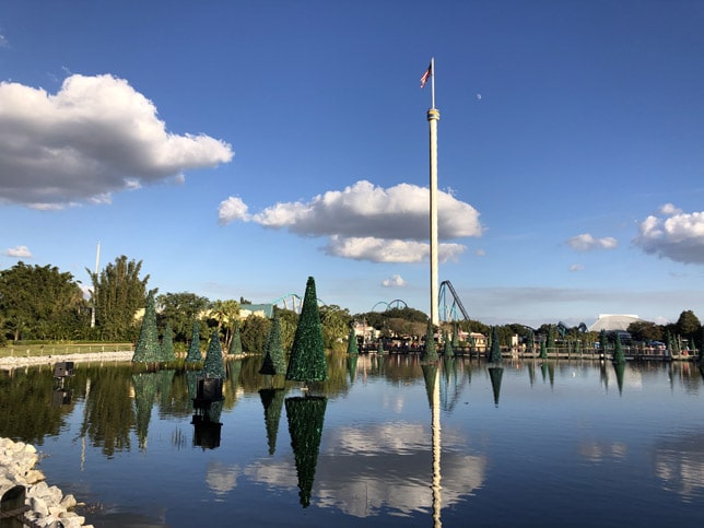 arvores de natal no lago