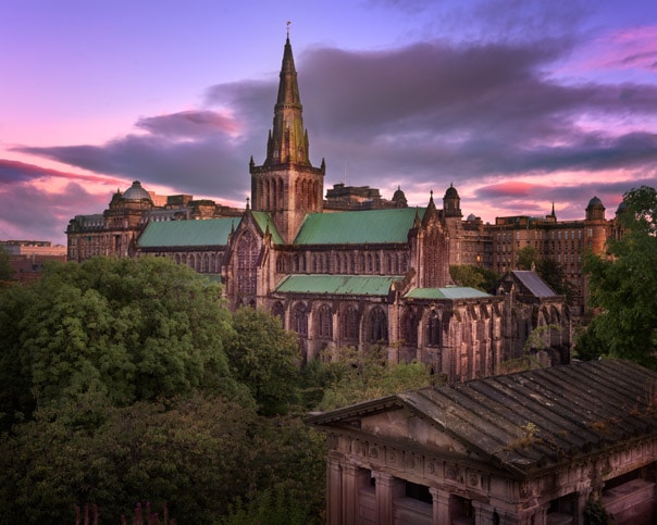 lasgow Cathedral and Glasgow Skyline in the Morning, Scotland, United Kingdom