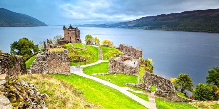 Urquhart Castle with Dark Cloud Sky